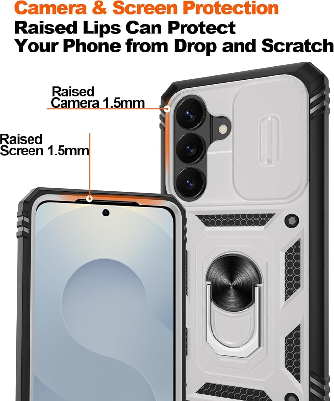 Gritup for Samsung Galaxy S26 Case with Slide Camera Cover | 2*Screen Protector, Build in 360° Rotating Ring Kickstand, Military Grade Protective Cover for Samsung S 26, White+Black - Image 5
