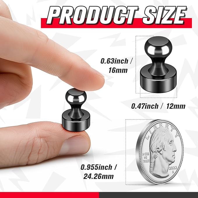 FINDMAG 14 Pack Fridge Magnets, Magnets for Whiteboard, Black | Magnetic Push Pins with Strong Magnetic Hold for Photos, Pictures, Fridge, Refrigerator, Kitchen, Classroom and Office - Image 2