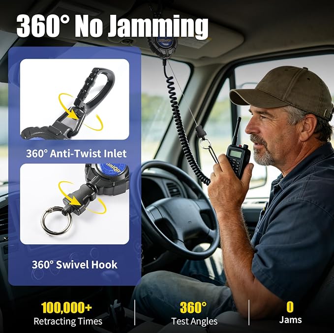 CB Mic Holder, Retractable CB Radio Microphone Hanger with 28" Stainless Steel Cord, Heavy-Duty Mic Tether with Adjustable Mount Kit & D-Ring with Screw, Perfect for Truck Drivers, Type-A - Image 4