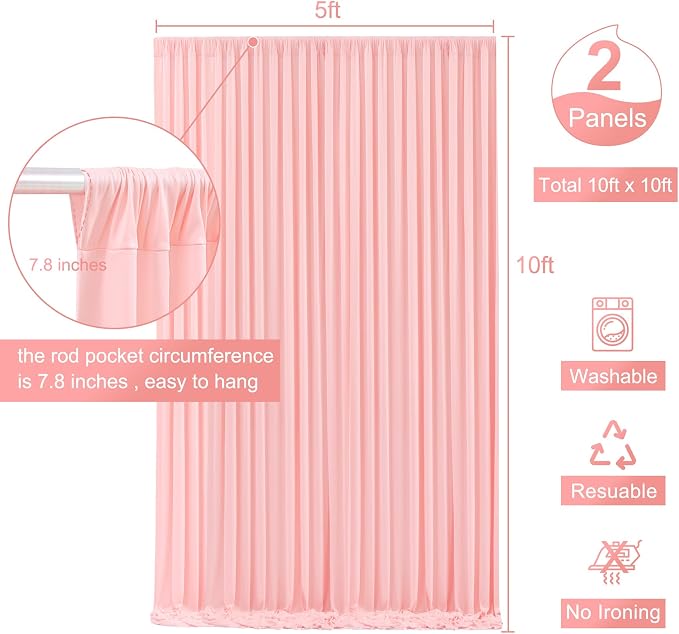 10x10 Blush Pink Backdrop Curtain for Parties Baby Shower Wrinkle Free Pink Photo Curtains Backdrop Drapes Fabric Decoration for Wedding Birthday Party 5ft x 10ft,2 Panels - Image 5
