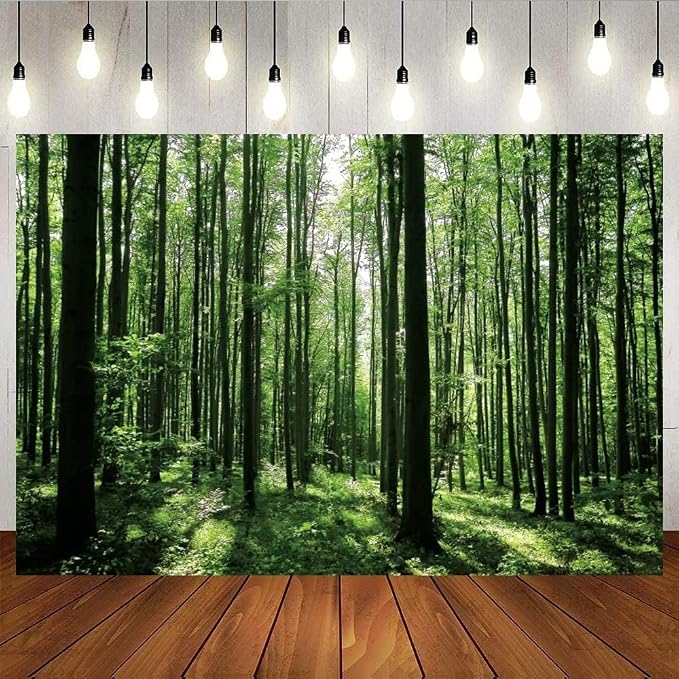 Jungle Forest Photography Backdrop 7x5ft Green Rainforest Sunlight Grassland Wonderland Nature Landscape Background for Spring Adventure Camping Hiking Theme Party Decoration Banner Photoshoot Prop by OFILA