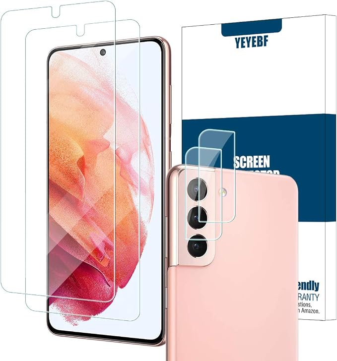 Galaxy S21 Plus HD Clear Tempered Glass Screen Protector + Camera Lens Protectors, [2+2 Pack] [Fingerprint Support] [Bubble-Free] Screen Protector Glass For Samsung Galaxy S21 Plus by YEYEBF