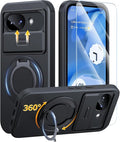 JAME for Google Pixel 10A Case with Ring Stand & Slide Camera Cover Black | Ring Holder Kickstand, Screen Protectors, Dual-Layer Shockproof Protective, Magnetic Accessory Friendly Phone Case, Black by JAME