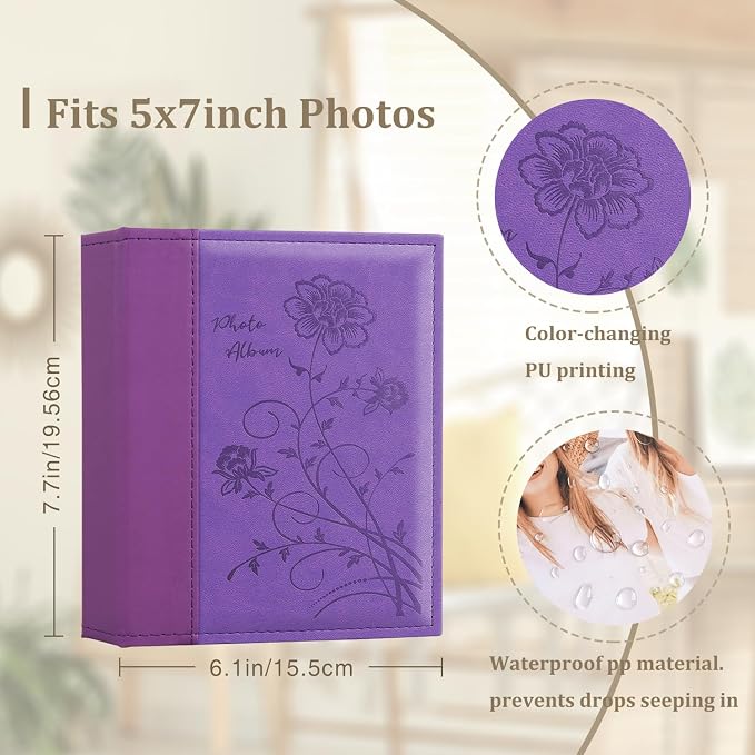 Artmag Photo Album 5x7 Clear Pages Pockets Leather Cover Slip Slide in Photo Album Book Holds 50 Vertical 5x7 Photos Picture Book for Wedding Family (Purple) - Image 2