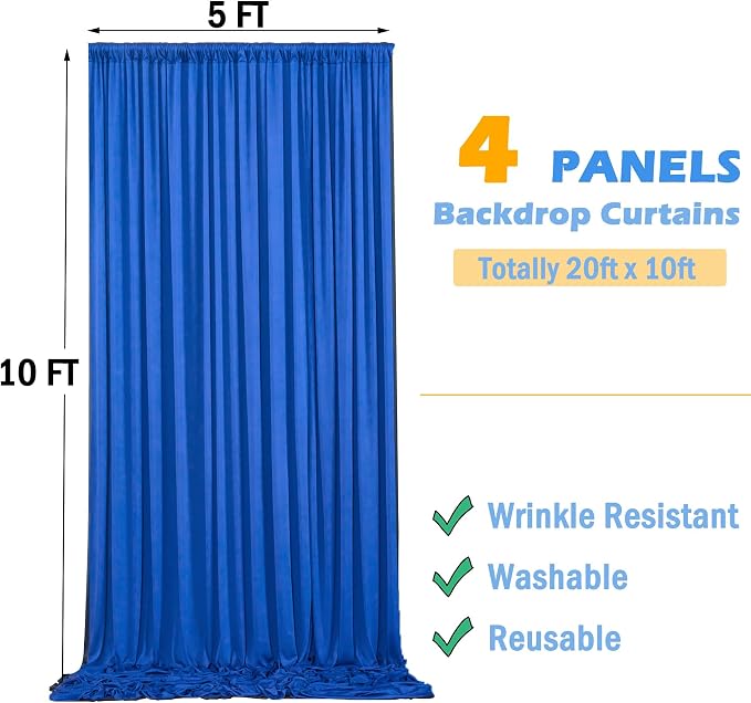 20ftx10ft Wrinkle Free Royal Blue Backdrop Curtains for Parties, 4 Panels Silky Polyester Photo Backdrop Drapes Back Drop Cloth for Wedding Birthday Photography Background - Image 6