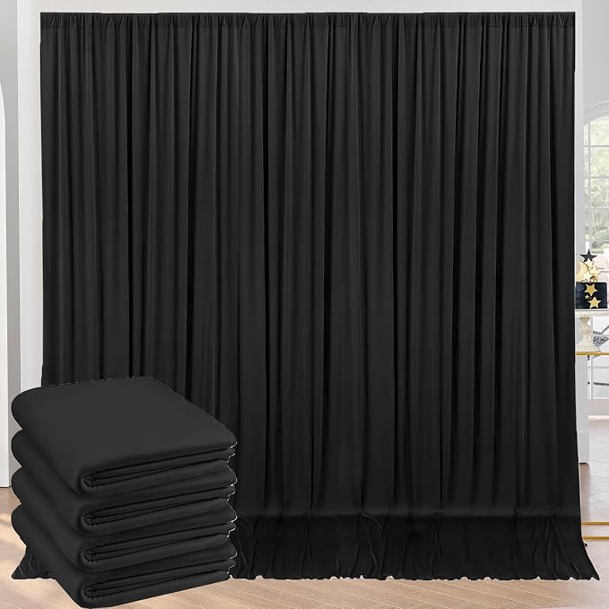 20ft x 10ft Wrinkle Free Black Backdrop Curtains for Parties, 4 Panels 5x10ft Silky Polyester Black Photo Backdrop Drapes for Wedding Graduation Birthday Party Photography Background by ENJOYYOURPARTY