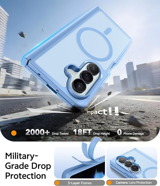 FNTCASE for Samsung Galaxy Z Fold 7 Case, Hinge Protection, Fit for Magsafe | with Screen Protector, Translucent Matte Magnetic Back, 18FT Military Grade Drop Proof, Protective Phone Cover, Light Blue - Image 4