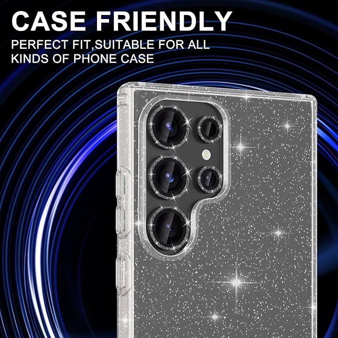 for Samsung Galaxy S25 Ultra Camera Lens Protector, Individual Metal Ring Tempered Glass Lens Cover, [Strong Adsorption] Scratch Resistant Ultra-Thin HD Clear Lens Cover, 1 Set-Black Sparkly - Image 5