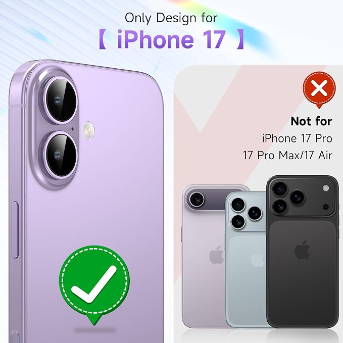 YWXTW Camera Lens Protector for iPhone 17, Individual Bling Glitter Metal Ring Tempered Glass Camera Screen Protector for iPhone 17 Accessories, Case Friendly (Glitter Purple) - Image 2