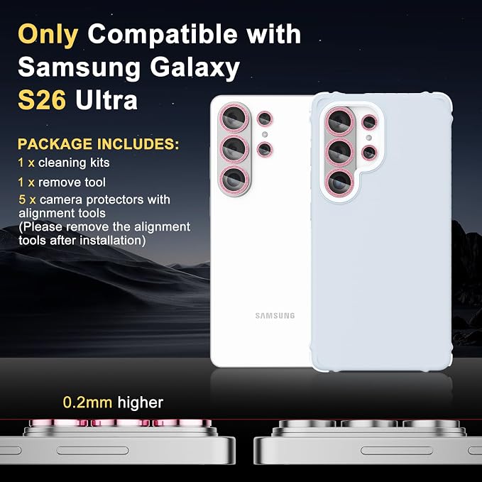 Camera Lens Protector for Samsung Galaxy S26 Ultra, Glitter Pink | Tempered Glass, Auto-align Tray, Easy Installation, Case Friendly, Anti-Scratch, HD Clear, Ultra Slim - Image 7