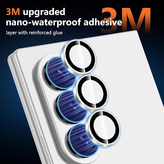 for Samsung Galaxy Z Fold 8 Ultra Camera Lens Protector, Individual Metal Ring Tempered Glass Lens Cover, [Strong Adsorption] Scratch Resistant Ultra-Thin HD Clear Lens Cover, 1 Set-Slivery Ring - Image 4
