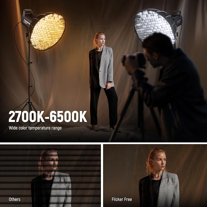 NEEWER FS230B LED Studio Video Light, 230W Bi Colour COB Continuous Lighting with 2.4G/APP Control, 110000Lux/m, 2700K-6500K, CRI 97+, Bowens Mount, Cleaning Cloth for Photography Video Recording - Image 4