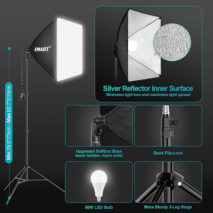EMART Photography Lighting Kit with 10x10Ft Heavy Duty Backdrop Stand Kits - Image 6