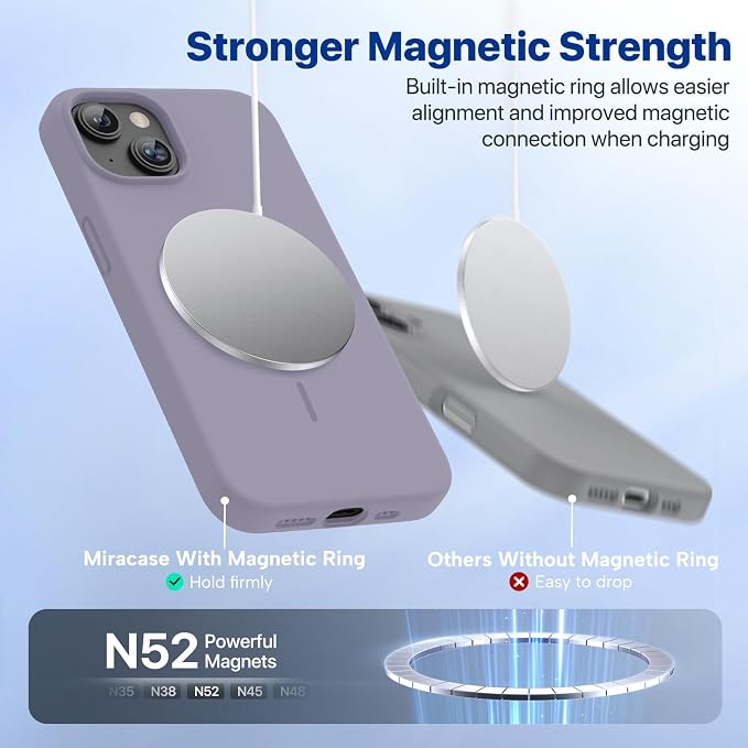 miracase Magnetic for iPhone 13 Case, [Soft Anti-Scratch Microfiber Lining], Compatible with MagSafe, Liquid Silicone Case Shockproof Drop Protection Phone Case for 13, Lavender Gray - Image 4