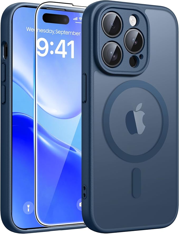FNTCASE for iPhone 14 Pro Case, Compatible with Magsafe, Screen Protector | Full Camera Protection, Translucent Matte, 14FT Military Grade Drop Proof, Shockproof Protective Phone Cover, Blue by FNTCASE