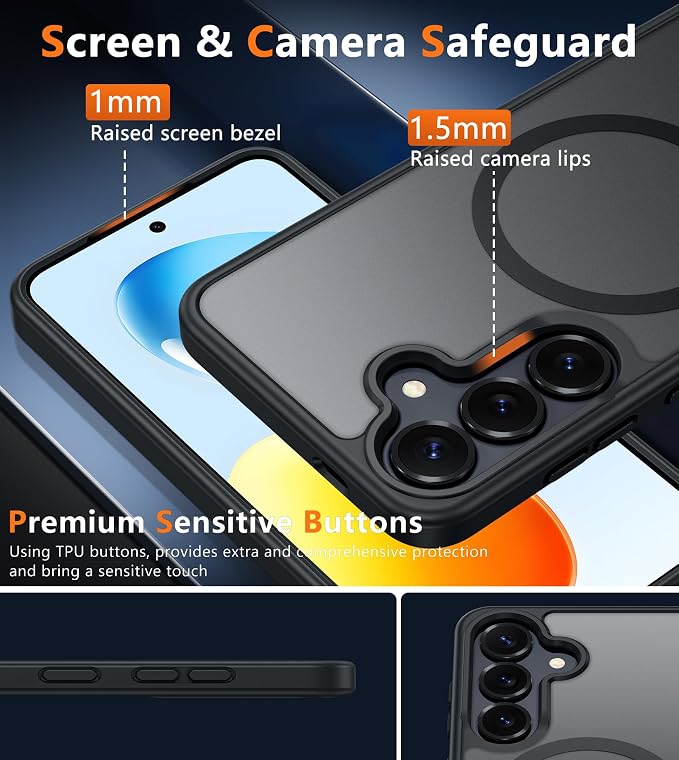 FNTCASE for Samsung Galaxy S25 Plus Case: Translucent Compatible with MagSafe | Translucent Matte Magnetic Back, 14FT Military Grade Drop Protection, Shockproof Protective Phone Cover, Black - Image 6