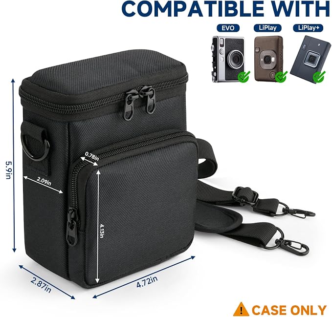 Travel Case for Fujifilm Instax Mini EVO Hybrid Instant Camera | Portable Storage Bag with Adjustable Strap & Belt Loop, Compatible with LiPlay+ Hybrid Instant Camera, Black, Case Only - Image 3