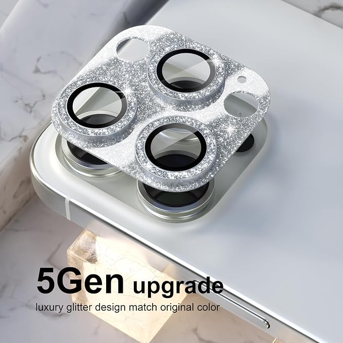Choiche for iPhone 16 Pro/iPhone 16 Pro Max Camera Lens Protector | Bling Camera Cover with 9H Tempered Glass Lens Screen Protector Metal Ring Decoration Accessories (Glitter-Silver) - Image 7