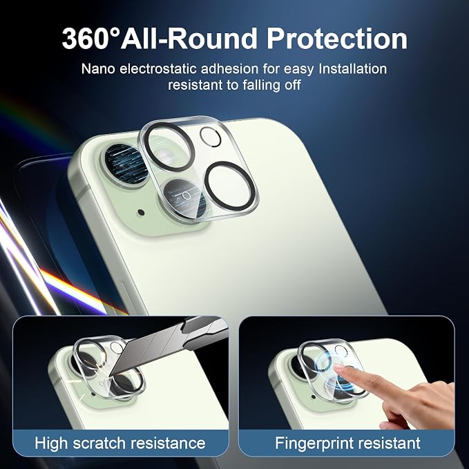 NEW'C 3x for iPhone 15 Plus Screen Protector (6.7 inches)+ 3x Camera Lens Protector, Sensor Protection, Case Friendly Tempered Glass Film + Dust Plug- Easy installation tool include - Image 4