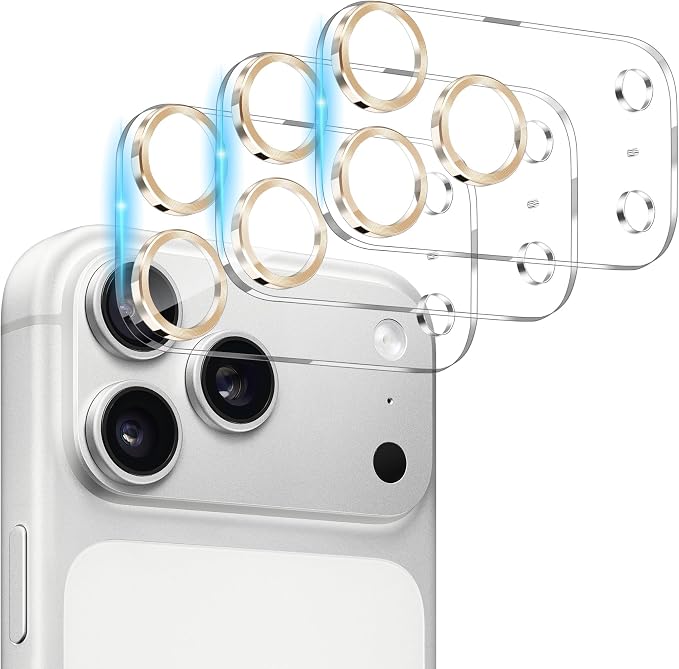 Dengduoduo 3 Pack Camera Lens Protector for iPhone 17 Pro Max, Tempered Glass, Ultra HD, 9H Hardness, Anti-Scratch, Case Friendly,[No Affect on Night Shots],Gold by Dengduoduo