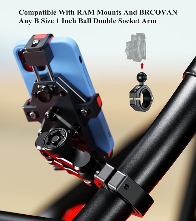 BRCOVAN Aluminum Alloy Large Bar Clamp Mount Base with 1'' TPU Ball | Fit 1.5'' / 1.65'' / 1.75'' / 1.85'' / 2'' Diameter Round Rails, Fit for RAM Mounts B Size 1 Inch Ball Double Socket Arm - Image 7