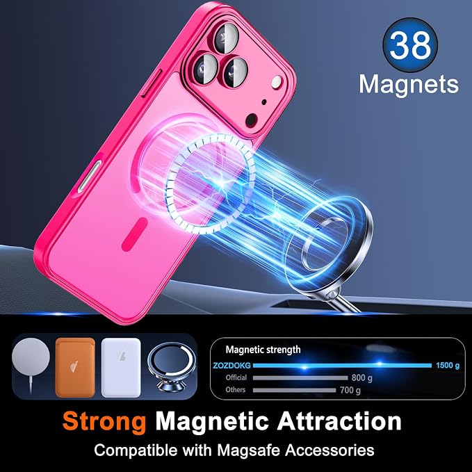 for iPhone 17 Pro Max Case with Privacy Screen Protector, Hot Pink | Full Camera Protection, Compatible with MagSafe, Magnetic Matte Shockproof Phone Cover for iPhone 17 Pro Max Women/Girls - Image 3