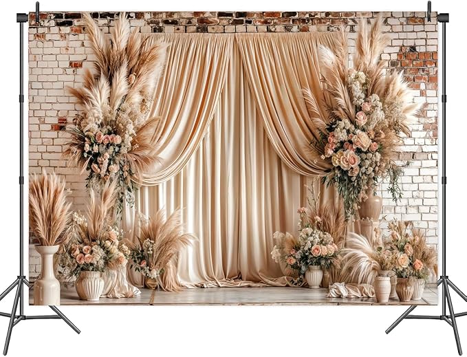 12X10ft Boho Floral Wedding Backdrop Wall Background Photography Beige Vintage Flowers Backdrops for Parties Wedding, Girls Birthday Princess Weeding Bridal Shower Floral Anniversary Ceremony Decor - Image 6