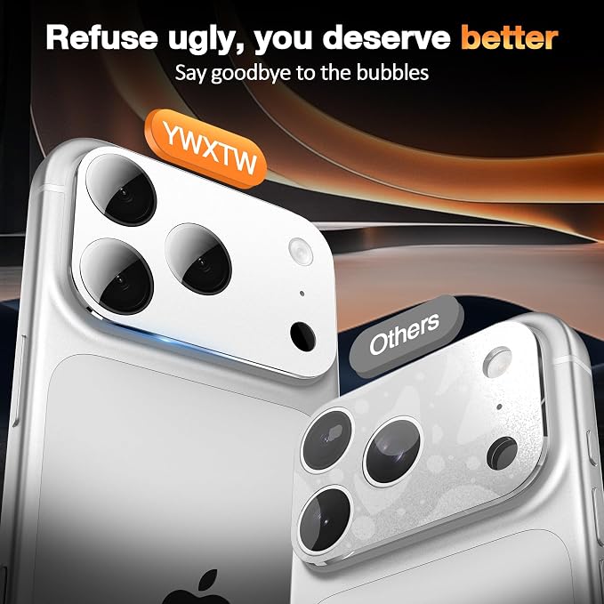 YWXTW [0 Bubbles for iPhone 17 Pro Camera Lens Protector, Full Coverage Tempered Glass Lens Screen Protector for iPhone 17 Pro Accessories, Case Friendly, HD Clear, 3 Pack (Silver) - Image 2