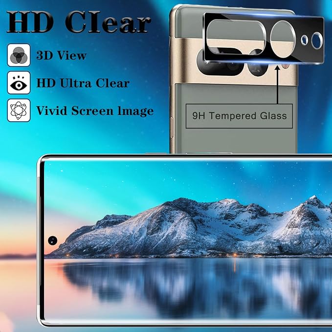 [3+3Pack] for Google Pixel 7 Pro Screen Protector with Camera Lens Protector [Fingerprint Unlock Support] [9H Hardness] [Easy to Install] [HD Clear] Tempered Glass Screen Protector for Pixel 7 Pro - Image 7
