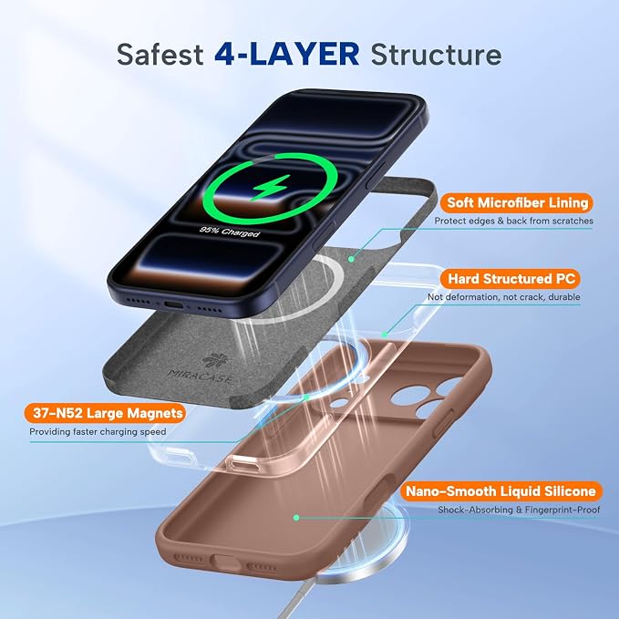 Miracase Magnetic for iPhone 17 Pro Case, Silicone, Chocolate | Compatible with MagSafe, Soft Microfiber Lining,Shockproof Drop Protection Phone Case for 17 Pro - Image 4