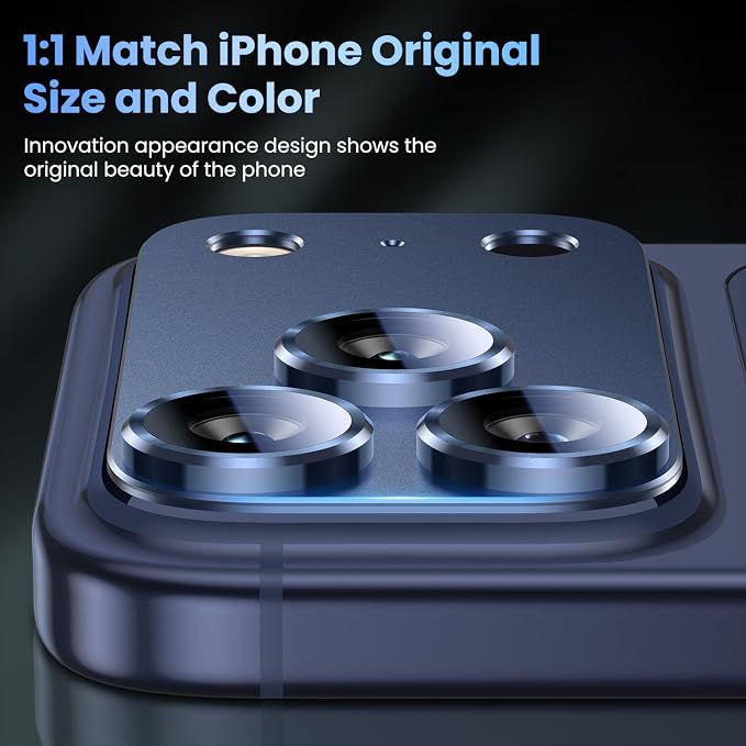 Uyiton for iPhone 17 Pro Max Camera Lens Protector, Metal Frame Glass Cover | Not Easy to Break, Strong Adsorption, Case-Friendly, Metal 9H Sapphire Glass Rear Camera Screen Cover, Deep Blue - Image 6