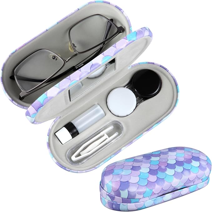 AITIME 2 in 1 Contact Lens and Glasses Case Combo,Contact Travel Case Kit | Double Sided Eye Contact Case with Remover Tool,Storage Organizer Accessories,Cute Eyeglasses Case with Contact Holder by AITIME