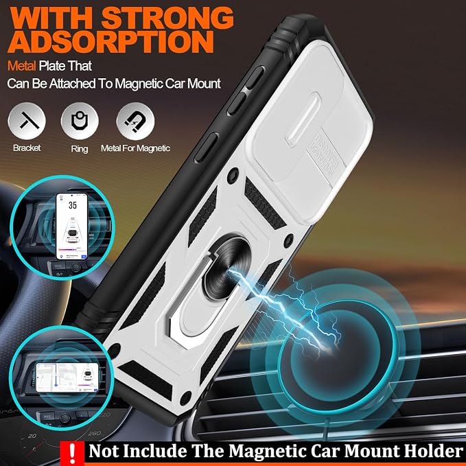 Gritup for Galaxy S23 Phone Case Military-Grade Shockproof with Kickstand | with 2 PCS Screen Protector, Slide Camera Cover, Heavy Duty Outdoor Protection Funda para Galaxy S 23 Cover-White+Black - Image 6