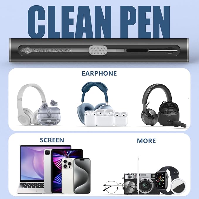 Inesore for AirPod Cleaning Kit, for Phone Earbuds Electronics (Black) | Metal Tip, High-Density Soft Brush, Flocked Sponge Tip, 3 in 1 Design, Compact & Lightweight, Easy Operation, Easy to Carry - Image 6
