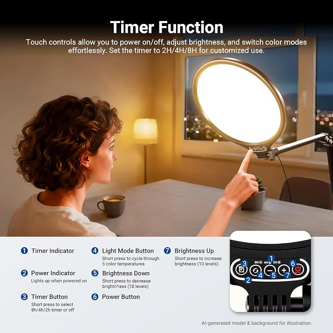 NEEWER Basics 2 Pack 10.5" Streaming Key Lighting, 3000-6500K 15W Full Screen LED Panel Ring Light with Adjustable Arm Stand Desk Clamp Timer for Laptop Computer Video Conference Zoom Makeup, R10 - Image 4