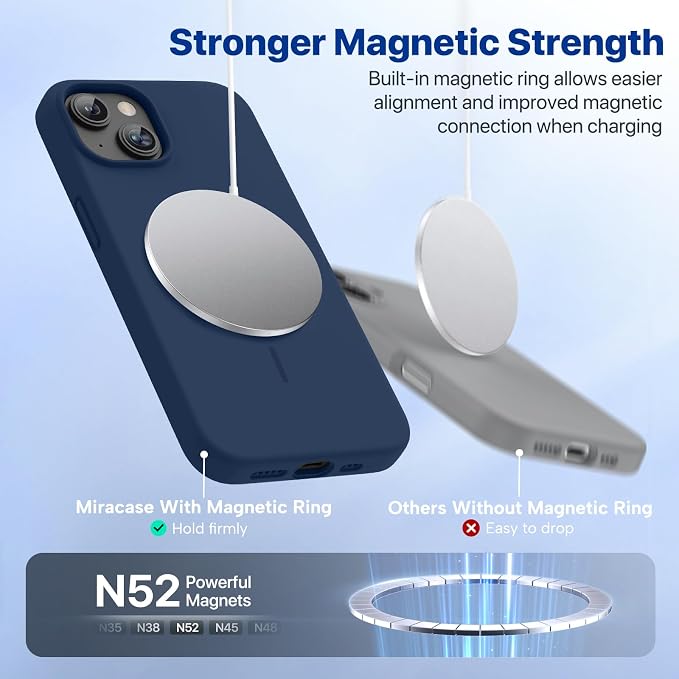 Miracase Silicone & Magnetic for iPhone 13 Case, Dark Blue | Compatible with MagSafe, Soft Microfiber Lining, Premium Silicone Cover Shockproof Drop Protection Phone Case for 13 - Image 4