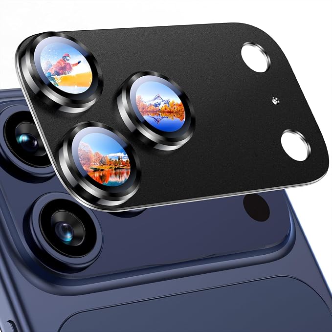 Uyiton for iPhone 17 Pro Camera Lens Protector, Metal Frame Glass Cover | Not Easy to Break, Strong Adsorption, Case-Friendly, Metal 9H Sapphire Glass Rear Camera Screen Cover, Black Titanium by Uyiton