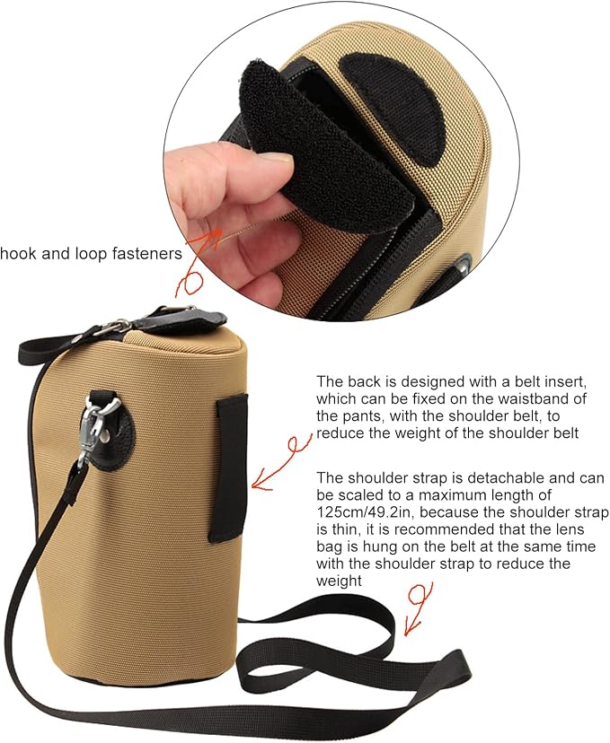 Camera Lens Pouch, Shockproof Nylon Large DSLR Camera Lens Case with Shoulder Strap for Outdoor - Image 4