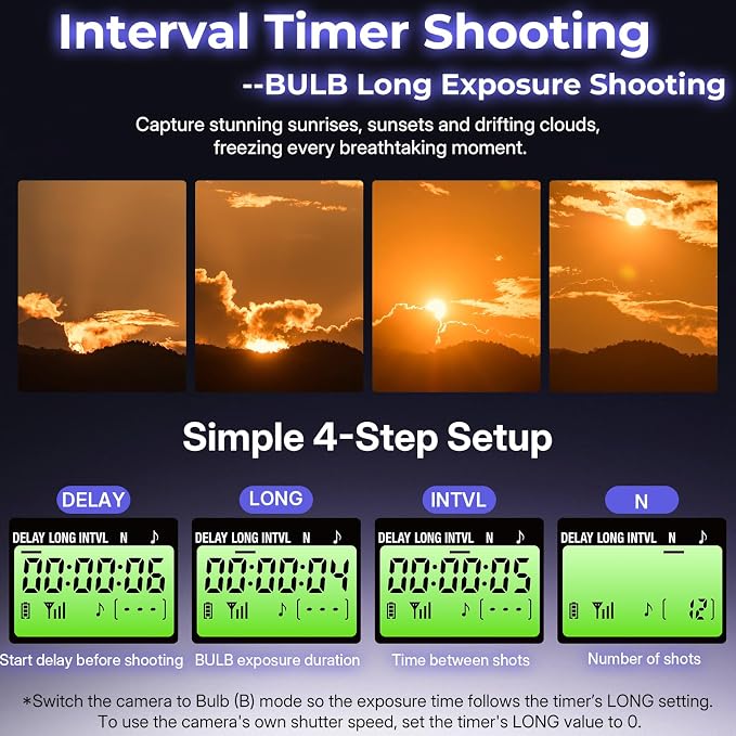 for Nikon Camera Rechargeable Wireless Intervalometer Shutter Release | Time-Lapse & Bulb Exposure Interval Timer Remote Control with OLED Display for Nikon Z8/Z6 III/D7500/D850/Z5/Z6/Z6II/Z9/P1100 - Image 5