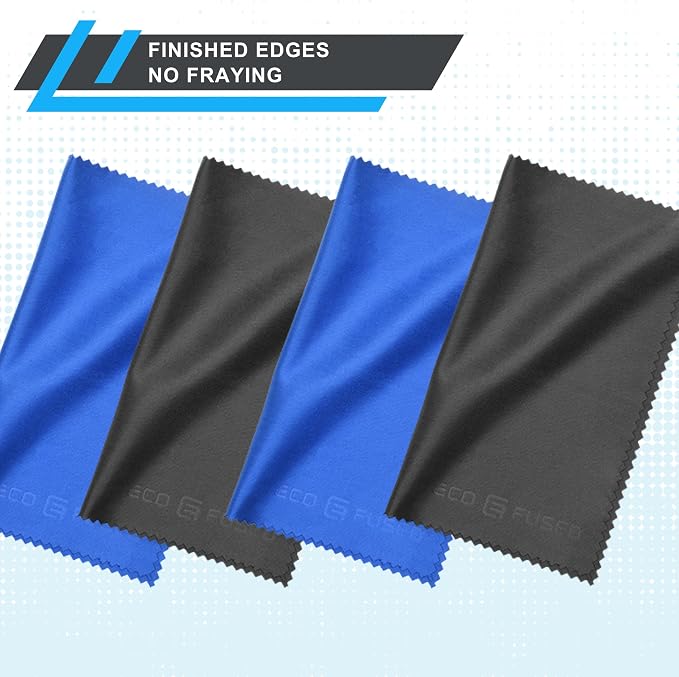 Eco-Fused Large Microfiber Cleaning Cloths - 4 Pack - 18 x 18 inch - Perfect for Wide Screen TVs, Large Computer Monitors- Also for Cleaning Glasses, Camera Lenses, Laptops and LCD Screens- Blue/Black - Image 4