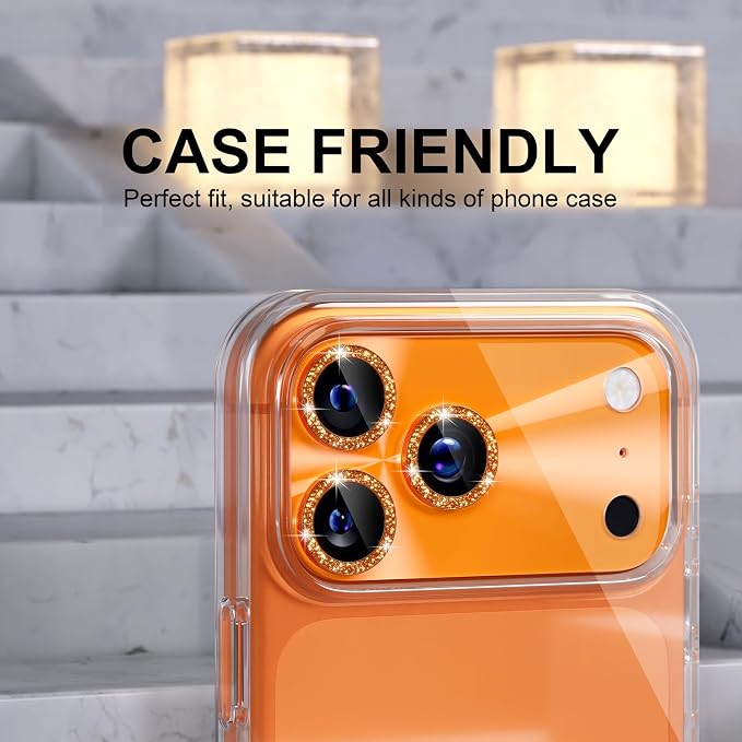 Choiche for iPhone 17 Pro Camera Lens Protector, Light-Orange | Bling Metal Camera Cover with 9H Tempered Glass Lens Screen Protector Accessories, Strong Adsorption, Case-Friendly, 6.3-inch - Image 4
