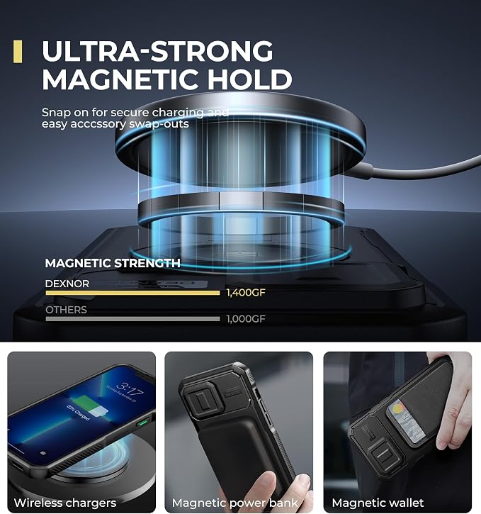 Dexnor for iPhone 13 Pro Max/12 Pro Max Case with Slide Camera Cover & Adjustable Kickstand, Compatible with MagSafe, Rugged Shockproof Bumper Cases Heavy-duty Magnetic Protective Cover,6.7 inch,Black - Image 3