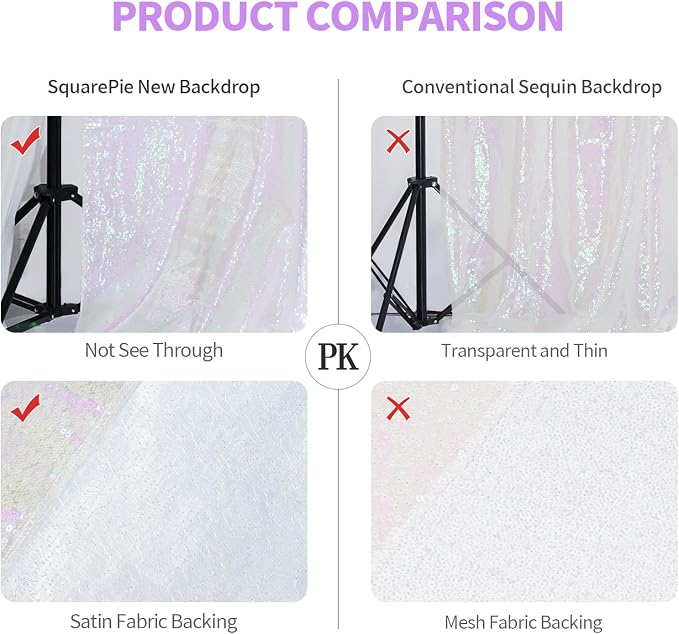 SquarePie 6x8ft Iridescent Sequin Backdrop, High Density Non-Transparent Glitter Curtain for Photography, Birthday, Wedding Party Decorations, Thick Solid Background with 4" Rod Pocket, 1 Panel - Image 6