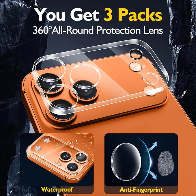 3PCS Rear Back Camera Lens Protector Tempered Glass for iPhone 17 Pro Max - HD Clear Full Coverage Guard [Not for iPhone 17 Pro] - Image 3