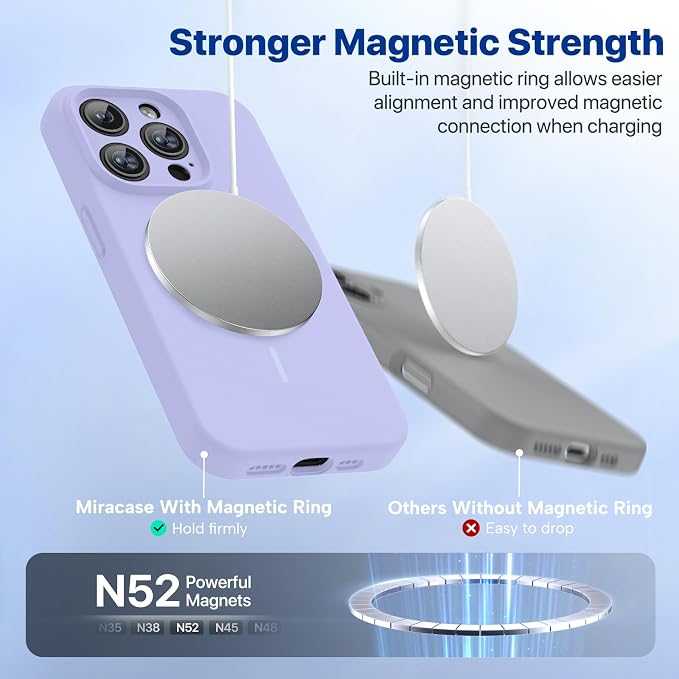 miracase Magnetic for iPhone 15 Pro Max Case, [Soft Anti-Scratch Microfiber Lining], Compatible with MagSafe, Liquid Silicone Case Shockproof Drop Protection Phone Case for 15 ProMax, Light Purple - Image 4