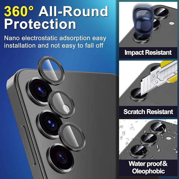 for Samsung Galaxy S25 Camera Lens Protector, Individual Metal Ring Tempered Glass Lens Cover, [Strong Adsorption] Scratch Resistant Ultra-Thin HD Clear Lens Cover, 1 Set-Black - Image 3