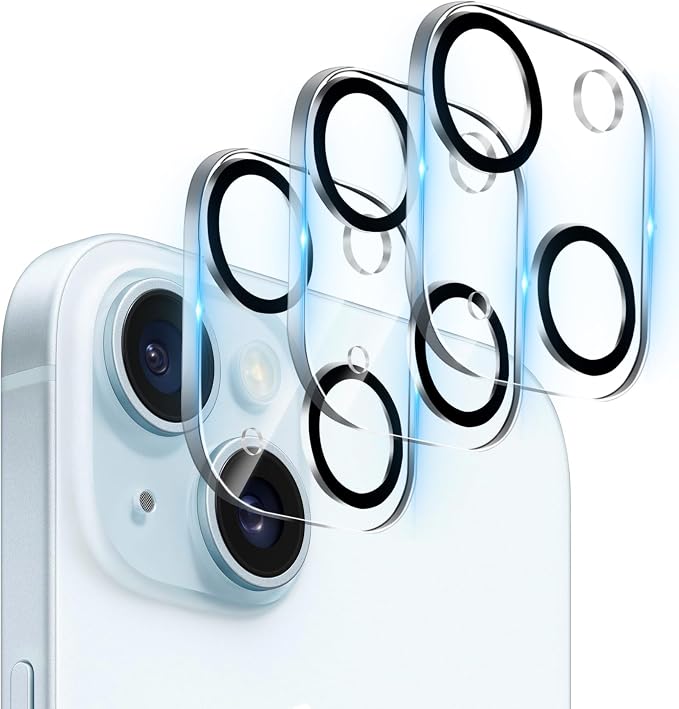 Dengduoduo 3 Pack Tempered Glass Camera Lens Protector for iPhone 15 6.1" & for iPhone 15 Plus 6.7", Ultra HD, 9H Hardness, Anti-Scratch, Case Friendly, Easy to Install [No Affect on Night Shots] by Dengduoduo