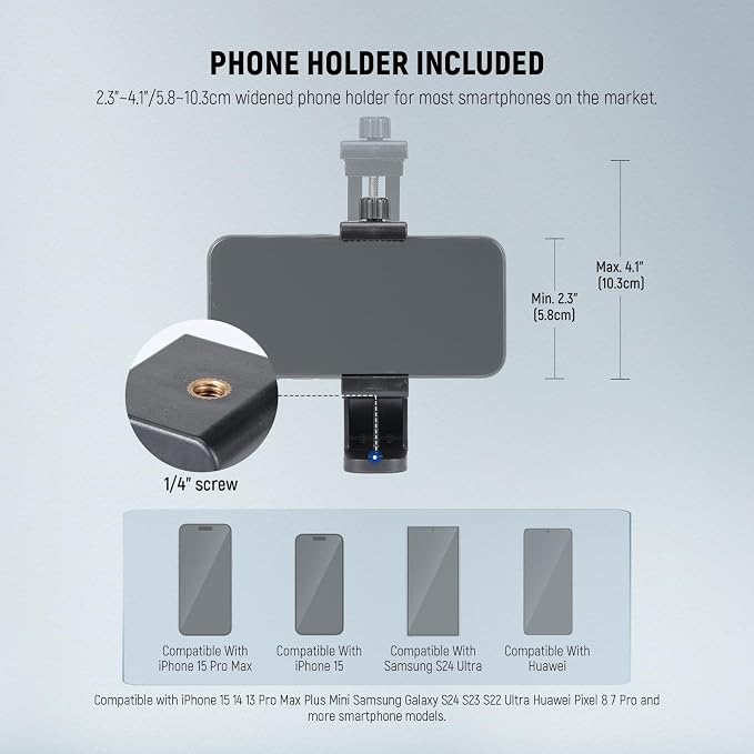 NEEWER Basic Mini Desk Tripod for iPhone & Camera with 3 Way Pan Tilt Head, Handle & Remote, Metal Portable Table Top Video Phone Tripod with 1/4" Plate for DSLR Camera Camcorder, Max Load 13lb, TP02 - Image 4