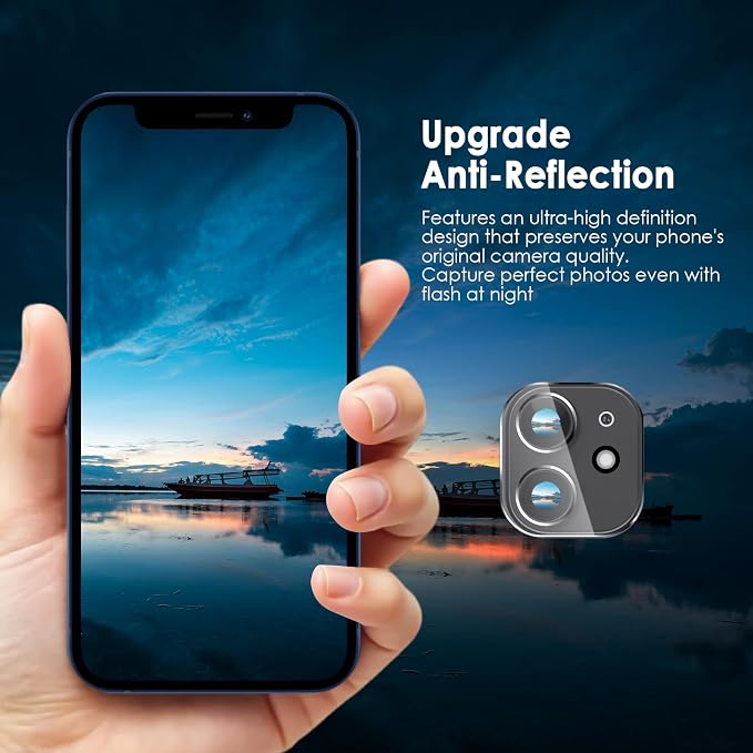 FanTEK Camera Lens Protector Compatible with iPhone 11/12 Mini, 9H Tempered Glass Camera Screen Cover, Ultra HD Clear Acrylic Full Coverage Guard, Case Friendly - Image 5