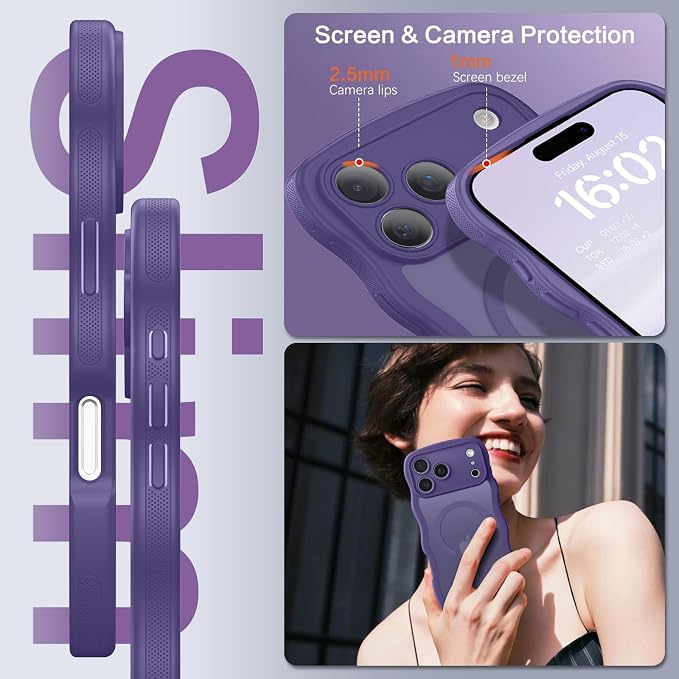 BENTOBEN Magnetic for iPhone 17 Pro Max Case, Cute Wavy [Full Camera Protection][Compatible with MagSafe] Matte Anti-Slip Bumper Women Men Boys Protective Cover for 17 ProMax 6.9",Deep Purple - Image 6